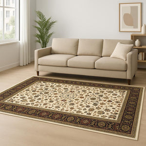 HomeRoots 4' Black and Ivory Power Loomed Oriental Area Rug - Stain Resistant, Timeless Elegance for Any Room 8' X 11' 509111