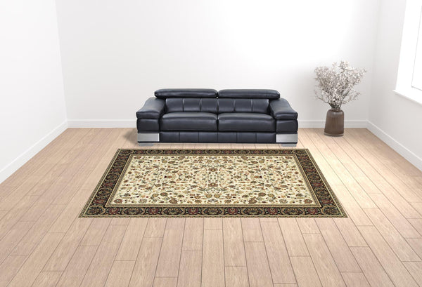 Homeroots 10' X 13' Ivory And Black Oriental Power Loom Stain Resistant Area Rug Ivory,Black Polypropylene 509112