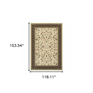 Homeroots 10' X 13' Ivory And Black Oriental Power Loom Stain Resistant Area Rug Ivory,Black Polypropylene 509112