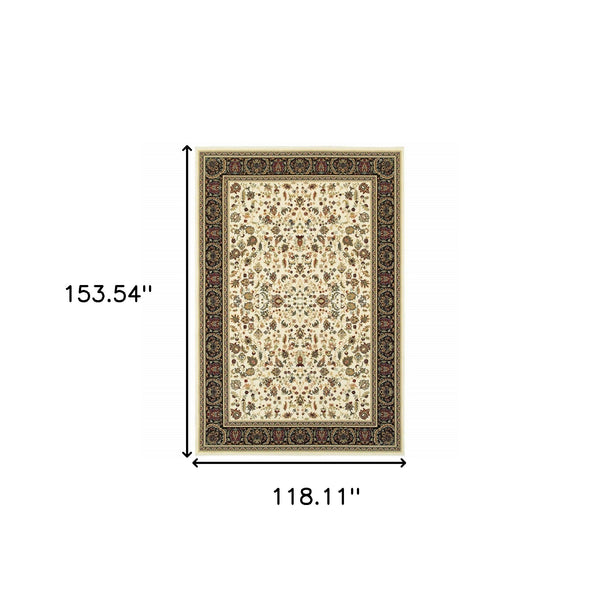 Homeroots 10' X 13' Ivory And Black Oriental Power Loom Stain Resistant Area Rug Ivory,Black Polypropylene 509112