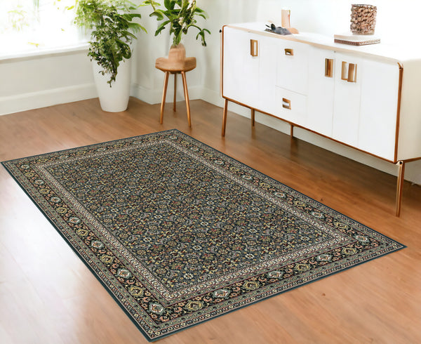 Homeroots 4' X 6' Blue And Green Oriental Power Loom Area Rug  Polypropylene 509115