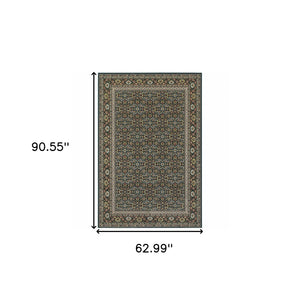 Homeroots 5' X 8' Navy Blue Green Red Ivory And Yellow Oriental Power Loom Stain Resistant Area Rug  Polypropylene 509116
