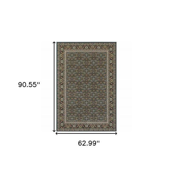 Homeroots 5' X 8' Navy Blue Green Red Ivory And Yellow Oriental Power Loom Stain Resistant Area Rug  Polypropylene 509116