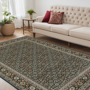 Homeroots 5' X 8' Navy Blue Green Red Ivory And Yellow Oriental Power Loom Stain Resistant Area Rug  Polypropylene 509116