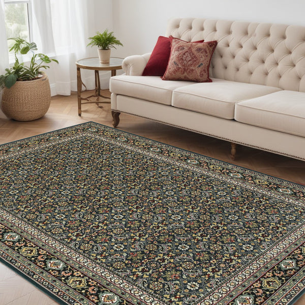 Homeroots 5' X 8' Navy Blue Green Red Ivory And Yellow Oriental Power Loom Stain Resistant Area Rug  Polypropylene 509116