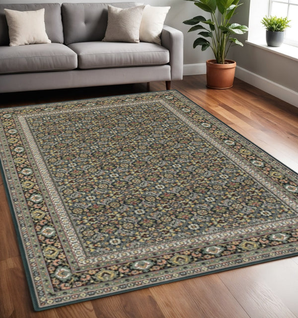 HomeRoots 4' Elegant Blue and Green Oriental Power Loom Area Rug for High Traffic Areas, Soft and Durable Design 5' X 8' 509116