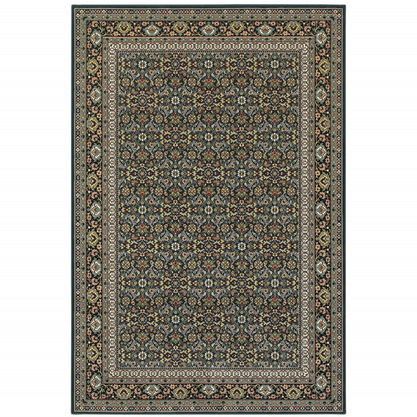 Homeroots 6' X 9' Navy Blue Green Red Ivory And Yellow Oriental Power Loom Stain Resistant Area Rug  Polypropylene 509117