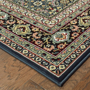 Homeroots 6' X 9' Navy Blue Green Red Ivory And Yellow Oriental Power Loom Stain Resistant Area Rug  Polypropylene 509117