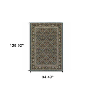 Homeroots 8' X 11' Navy Blue Green Red Ivory And Yellow Oriental Power Loom Stain Resistant Area Rug  Polypropylene 509118