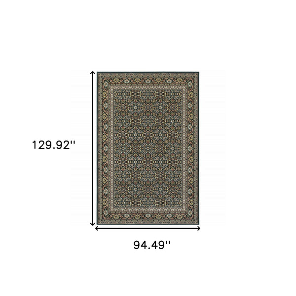 Homeroots 8' X 11' Navy Blue Green Red Ivory And Yellow Oriental Power Loom Stain Resistant Area Rug  Polypropylene 509118