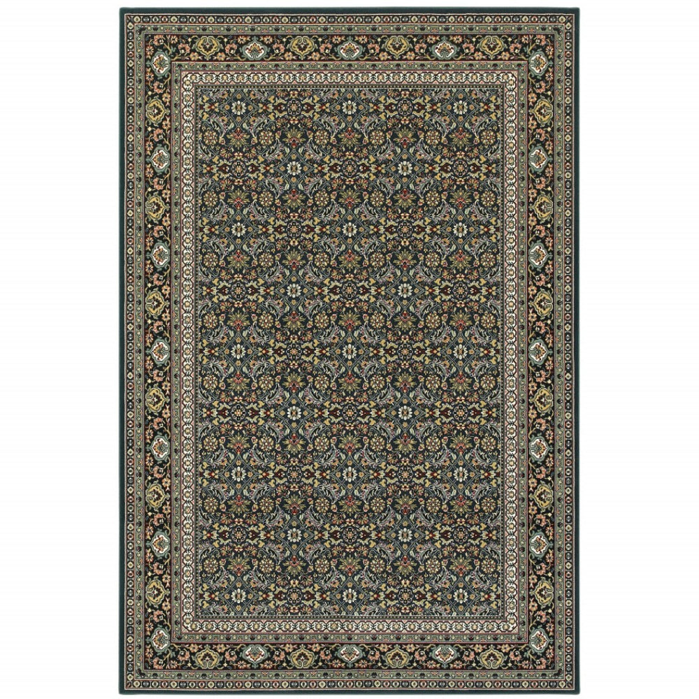 HomeRoots 4' Elegant Blue and Green Oriental Power Loom Area Rug for High Traffic Areas, Soft and Durable Design 10' X 13' 509119