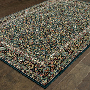Homeroots 10' X 13' Navy Blue Green Red Ivory And Yellow Oriental Power Loom Stain Resistant Area Rug  Polypropylene 509119
