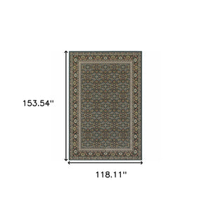 Homeroots 10' X 13' Navy Blue Green Red Ivory And Yellow Oriental Power Loom Stain Resistant Area Rug  Polypropylene 509119