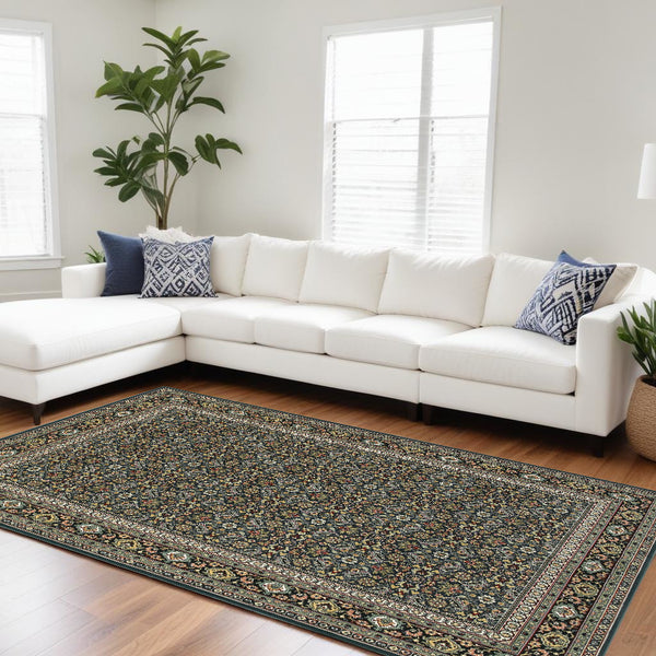 Homeroots 10' X 13' Navy Blue Green Red Ivory And Yellow Oriental Power Loom Stain Resistant Area Rug  Polypropylene 509119