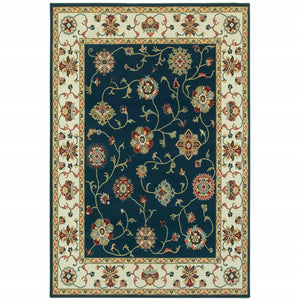 HomeRoots 4' Timeless Navy and Ivory Oriental Power Loom Area Rug - Stain-Resistant for Easy Care and Style 4' X 6' 509122