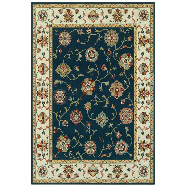 HomeRoots 4' Timeless Navy and Ivory Oriental Power Loom Area Rug - Stain-Resistant for Easy Care and Style 4' X 6' 509122