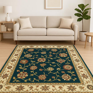 HomeRoots 4' Timeless Navy and Ivory Oriental Power Loom Area Rug - Stain-Resistant for Easy Care and Style 5' X 8' 509123