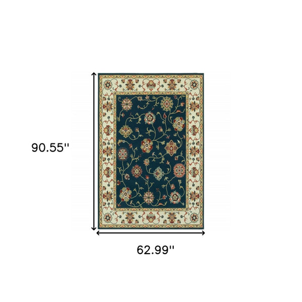 HomeRoots 4' Timeless Navy and Ivory Oriental Power Loom Area Rug - Stain-Resistant for Easy Care and Style 5' X 8' 509123
