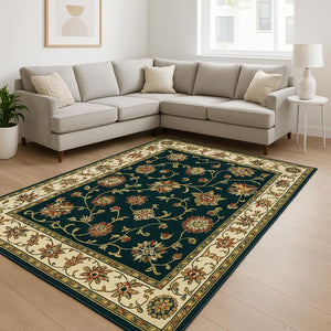 HomeRoots 4' Timeless Navy and Ivory Oriental Power Loom Area Rug - Stain-Resistant for Easy Care and Style 8' X 11' 509125