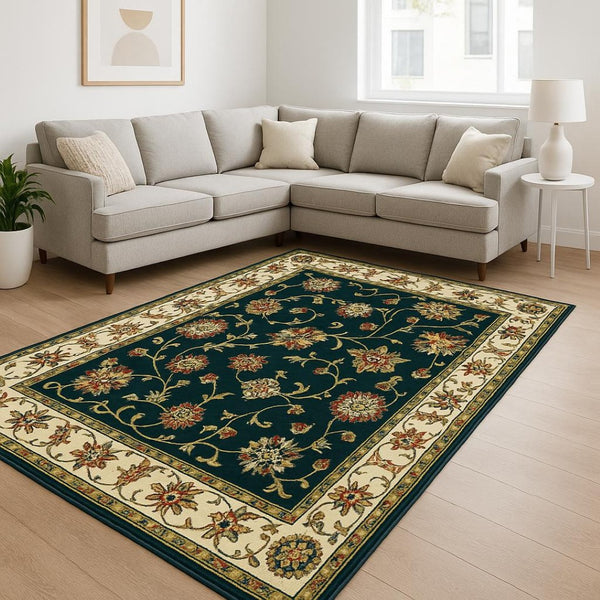 HomeRoots 4' Timeless Navy and Ivory Oriental Power Loom Area Rug - Stain-Resistant for Easy Care and Style 8' X 11' 509125