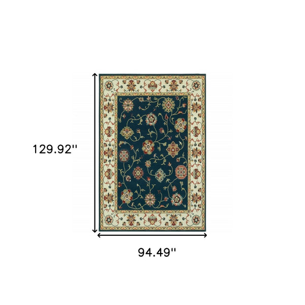 HomeRoots 4' Timeless Navy and Ivory Oriental Power Loom Area Rug - Stain-Resistant for Easy Care and Style 8' X 11' 509125