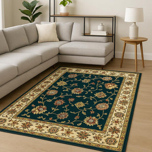 HomeRoots 4' Timeless Navy and Ivory Oriental Power Loom Area Rug - Stain-Resistant for Easy Care and Style 10' X 13' 509126