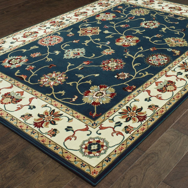 HomeRoots 4' Timeless Navy and Ivory Oriental Power Loom Area Rug - Stain-Resistant for Easy Care and Style 10' X 13' 509126