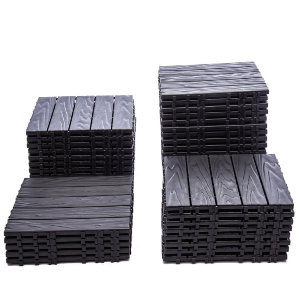 English Elm 68-pack Interlocking Plastic Deck Tiles Wood Grain Waterproof Outdoor Patio Floor Set W1578P454036