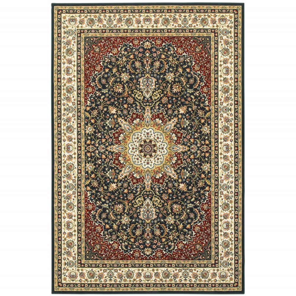 HomeRoots 5' Elegant Red and Ivory Floral Medallion Area Rug - Durable, Stain-Resistant Design for Any Room 4' X 6' 509143