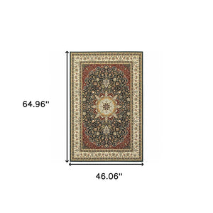 HomeRoots 5' Elegant Red and Ivory Floral Medallion Area Rug - Durable, Stain-Resistant Design for Any Room 4' X 6' 509143