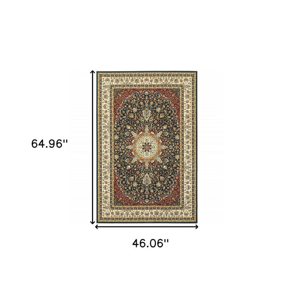 HomeRoots 5' Elegant Red and Ivory Floral Medallion Area Rug - Durable, Stain-Resistant Design for Any Room 4' X 6' 509143