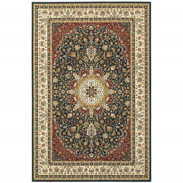 HomeRoots 5' Elegant Red and Ivory Floral Medallion Area Rug - Durable, Stain-Resistant Design for Any Room 5' X 8' 509144