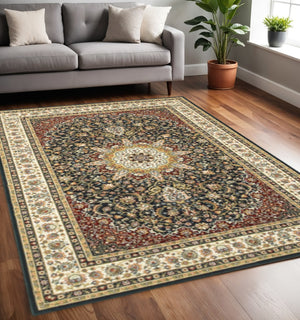 HomeRoots 5' Elegant Red and Ivory Floral Medallion Area Rug - Durable, Stain-Resistant Design for Any Room 5' X 8' 509144