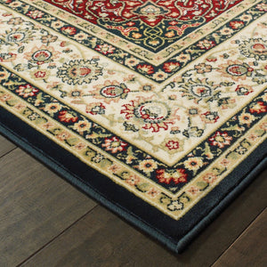 HomeRoots 5' Elegant Red and Ivory Floral Medallion Area Rug - Durable, Stain-Resistant Design for Any Room 7' X 10' 509145