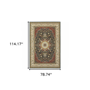 HomeRoots 5' Elegant Red and Ivory Floral Medallion Area Rug - Durable, Stain-Resistant Design for Any Room 7' X 10' 509145