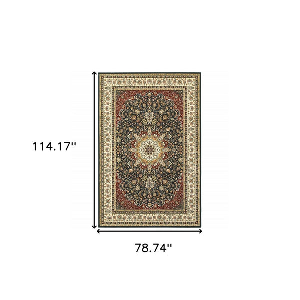 HomeRoots 5' Elegant Red and Ivory Floral Medallion Area Rug - Durable, Stain-Resistant Design for Any Room 7' X 10' 509145
