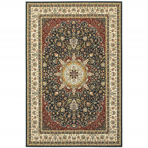 HomeRoots 5' Elegant Red and Ivory Floral Medallion Area Rug - Durable, Stain-Resistant Design for Any Room 8' X 11' 509146