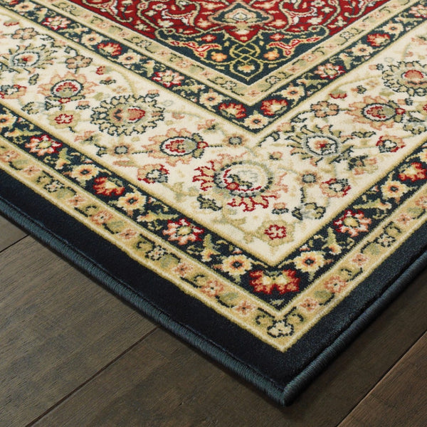 HomeRoots 5' Elegant Red and Ivory Floral Medallion Area Rug - Durable, Stain-Resistant Design for Any Room 8' X 11' 509146