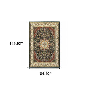 HomeRoots 5' Elegant Red and Ivory Floral Medallion Area Rug - Durable, Stain-Resistant Design for Any Room 8' X 11' 509146