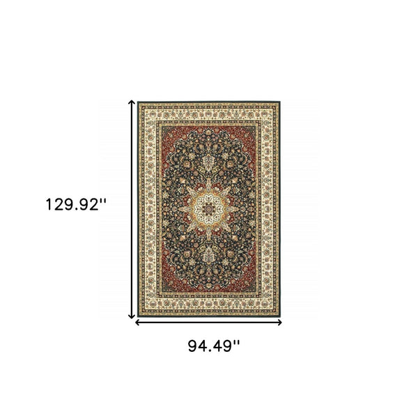 HomeRoots 5' Elegant Red and Ivory Floral Medallion Area Rug - Durable, Stain-Resistant Design for Any Room 8' X 11' 509146