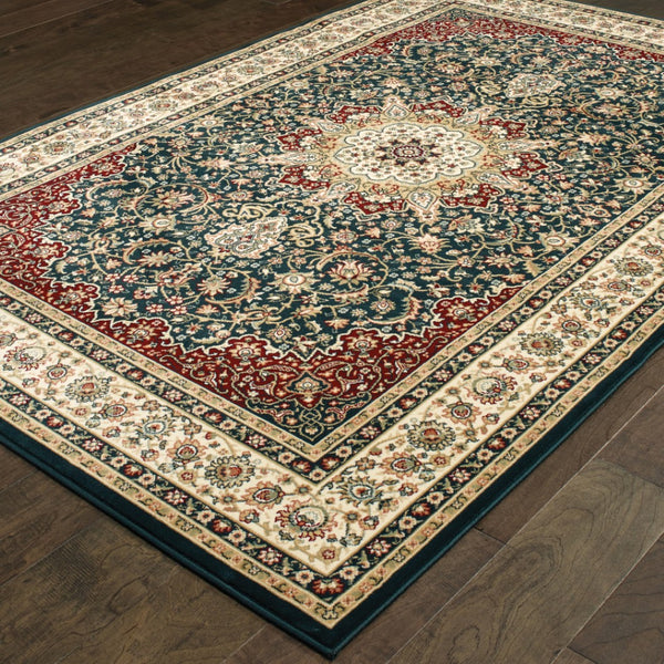 HomeRoots 5' Elegant Red and Ivory Floral Medallion Area Rug - Durable, Stain-Resistant Design for Any Room 10' X 13' 509147