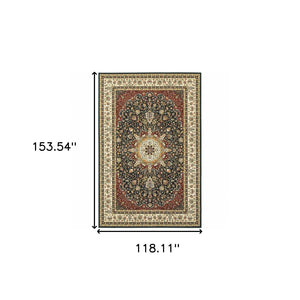 HomeRoots 5' Elegant Red and Ivory Floral Medallion Area Rug - Durable, Stain-Resistant Design for Any Room 10' X 13' 509147