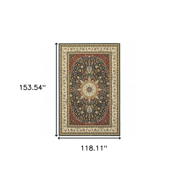 HomeRoots 5' Elegant Red and Ivory Floral Medallion Area Rug - Durable, Stain-Resistant Design for Any Room 10' X 13' 509147