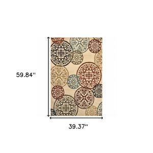 Homeroots 3' X 5' Beige Geometric Power Loom Stain Resistant Area Rug  Polypropylene 509173
