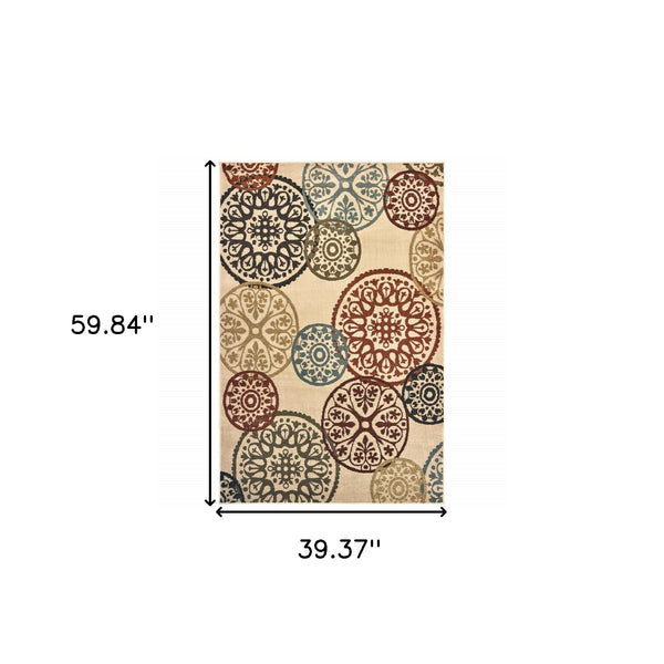 Homeroots 3' X 5' Beige Geometric Power Loom Stain Resistant Area Rug  Polypropylene 509173
