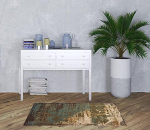 Homeroots 3' X 5' Teal Blue Brown Green And Beige Abstract Power Loom Stain Resistant Area Rug  Polypropylene 509176