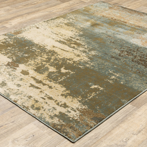 Homeroots 3' X 5' Teal Blue Brown Green And Beige Abstract Power Loom Stain Resistant Area Rug  Polypropylene 509176