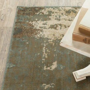 Homeroots 3' X 5' Teal Blue Brown Green And Beige Abstract Power Loom Stain Resistant Area Rug  Polypropylene 509176