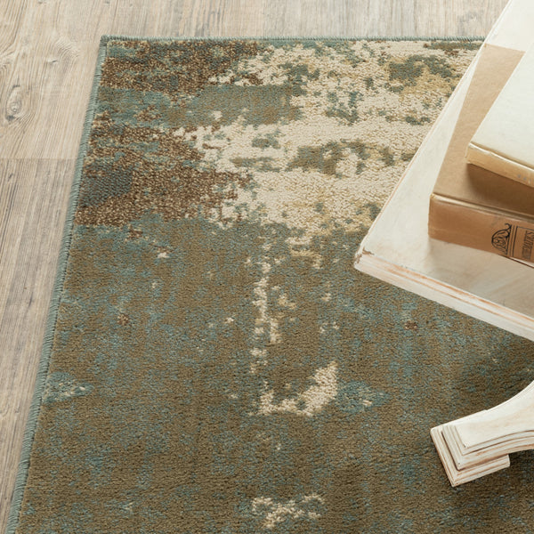 Homeroots 3' X 5' Teal Blue Brown Green And Beige Abstract Power Loom Stain Resistant Area Rug  Polypropylene 509176