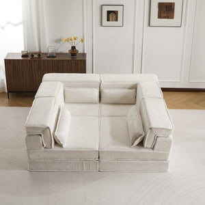 English Elm Compression Modular Sofa Bed - Soft Fleece 4-Seater, Versatile, No-Assembly, Memory Foam Comfort W3723S00031